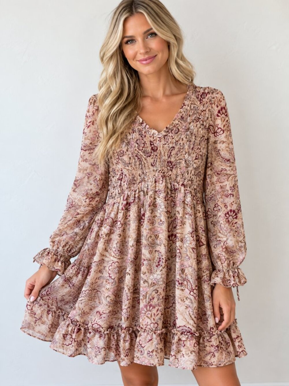 Hailey & Co Large Boho Paisley Smocked Ruffle Dress